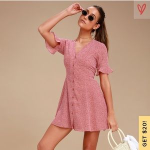 Lulus Castana Rust Red Print Button-up dress